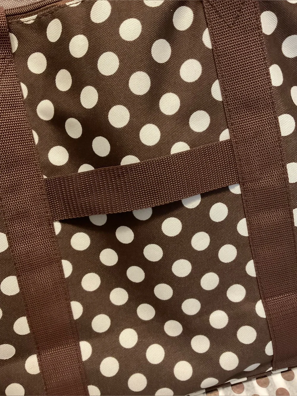 Brown Travel Tote with White Polka Dots